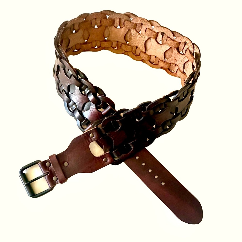 Dark Brown Leather Geometric Belt